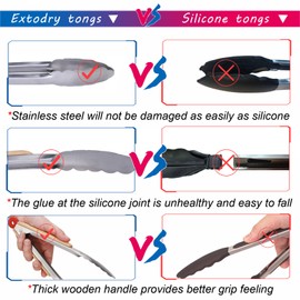 Extodry Sturdy Kitchen Tongs,2 Packs Set (9''&12'') BBQ Tongs Good Grips Cooking Tongs Stainless Steel, Food Tongs with Heat Resistant Wood Grips,Cooking Gifts for Serving Frying Salad Pasta