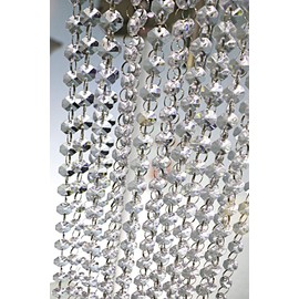 33ft K9 Glass Crystal Garland Strands - Hanging Chandelier Gem Bead Chain - 14mm Clear Octagon Prism Diamond String Decorations for Wedding Party Manzanita Centerpiece Christmas Tree
