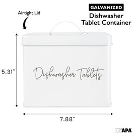 Ilyapa Dishwasher Pod Tablet Holder - Galvanized White Powder Coated Farmhouse Kitchen Storage Container, Dishwasher Pod Storage Container, Durable Laundry Detergent Containers for Farmhouse