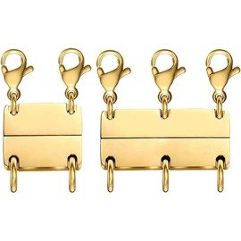 Multi Necklace Layering Clasp-Necklace Separator for Layering|Gold and Silver|Magnetic Necklace Clasp for Layered Look, Necklace Connectors for Multiple Necklaces - SIZE: 2Pcs 2+3 Gold Clasp