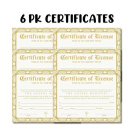 Pastor License Certificate for Church Pastoral Preacher to Frame | 6 pk 8.5x11” Linen Male Paper Ordination Minister Emeritus Seal License