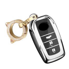 ontto Car key case cover Fit For Toyota GT86 Avalon C-HR Camry Corolla Land Cruiser Prado Prius RAV4 Smart Key fob cover Key Shell Key Holder keychain TPU Accessories Protector 3 button Silver A