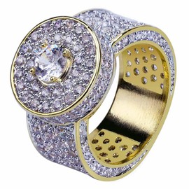 JINAO Gold Ring 18k Gold Plated Cluster Hip Hop Iced Out Bling Lab Simulated Diamond Micro Pave Cubic Zirconia Pinky Ring for Men Women (9)