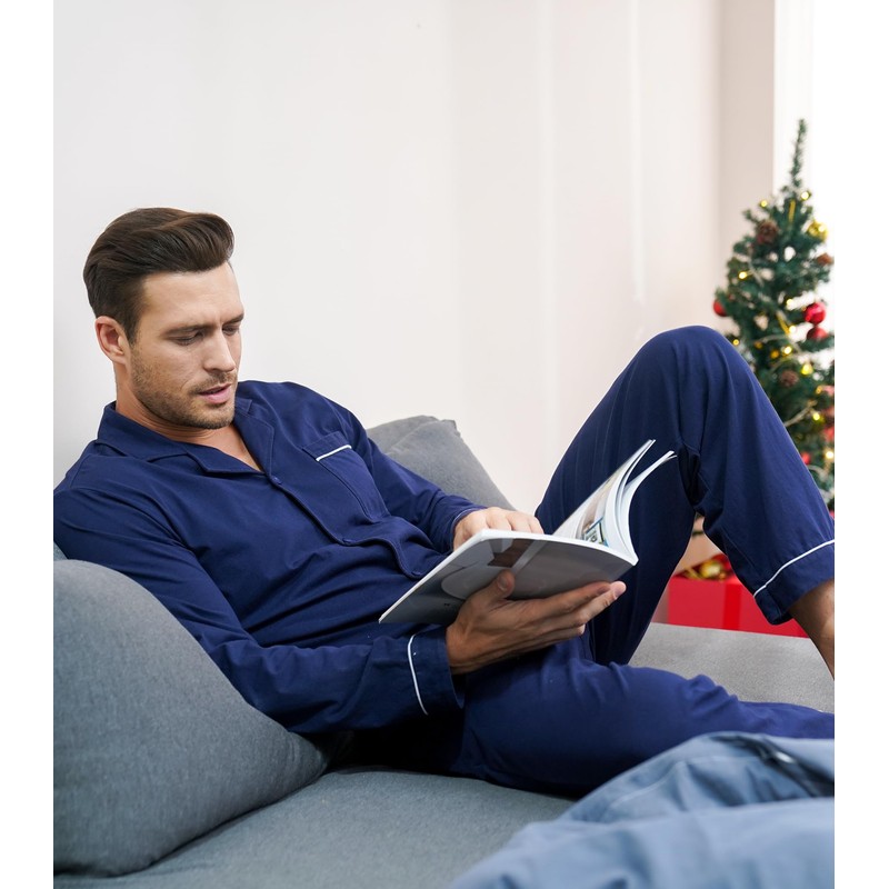 DAVID ARCHY Mens Pajamas Set Soft Cotton Notched Collar Pajamas