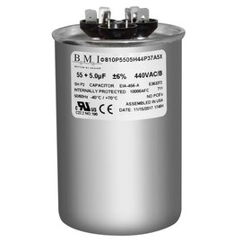 55 + 5 uF x 370 or 440 VAC Round - BMI USA Made Capacitor # 810P5505H44P37A5X Universal Replacement