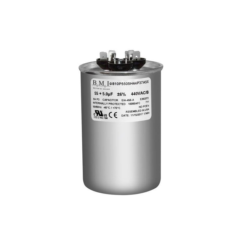 55 + 5 uF x 370 or 440 VAC Round