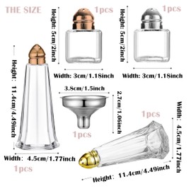 2 Pcs 0.5 oz Cube Shape Small Salt and Pepper Shakers with Tone Tops and 2 Pcs 1 oz Tower Glass Body Clear Seasoning Jars Spice Salt Shakers with Funnel for Wedding Party Home Restaurant Kitchen