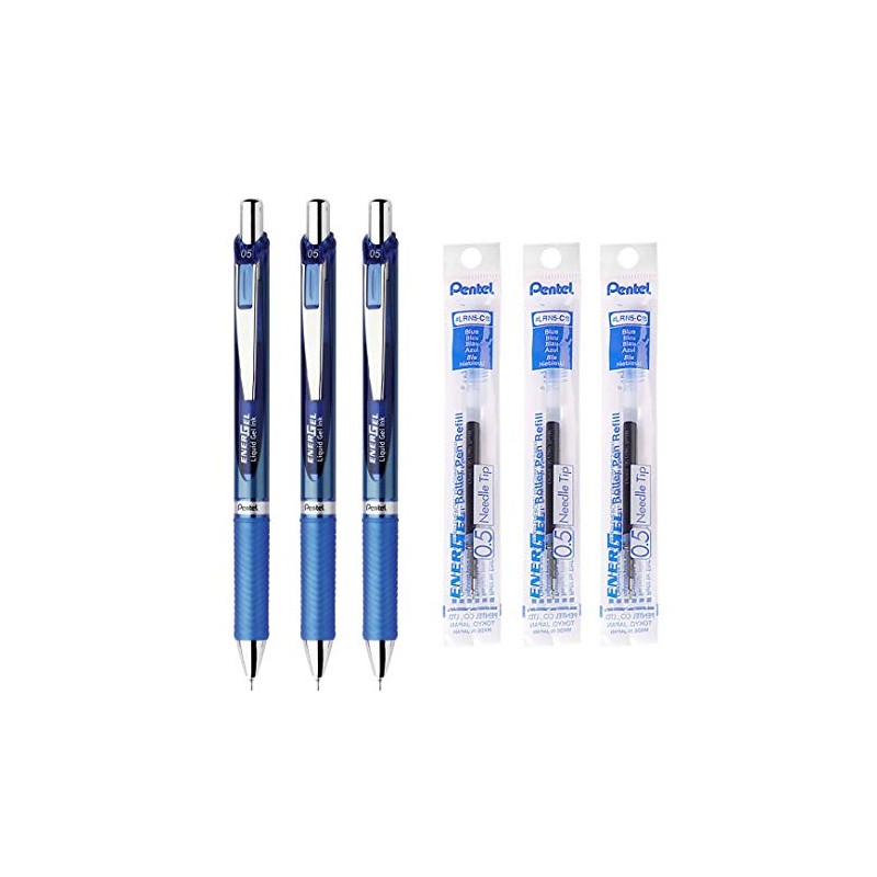 EnerGel Pentel Retractable Liquid Gel Pen, 0.5mm, Blue Ink, Blue