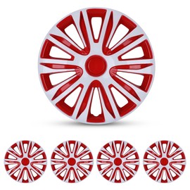 WOLFSTORM 4-Pack 13 Inches Wheel Rim Cover Hubcaps,Redesign Fashion Style Replacement Hubcaps,Car Truck SUV Hub Accessories, White&Red
