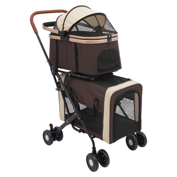 2-Layers Pet Stroller for 2 Cats/Dogs,Foldable Lightweight 77lbs Capacity Carrier,