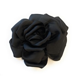 Large Rose Fascinator Corsage Hair Clip and Brooch Pin, Satin Flower, Multi-Colour Options (Black)