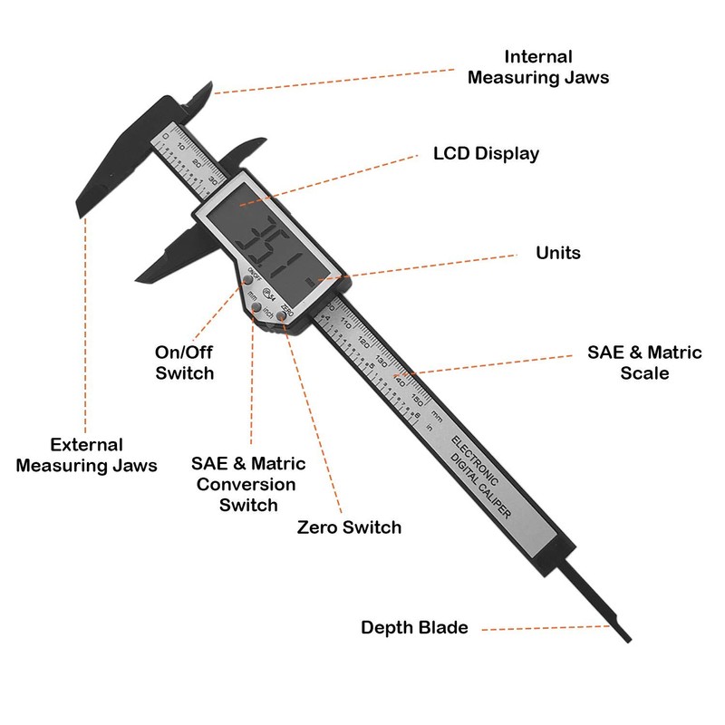 Trimming Shop Digital Vernier Caliper, 150mm/6" Caliper LCD Digital Electronic