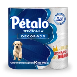 Pétalo Servitoalla Decorada, 3 Rollos con 60 hojas dobles cada uno.