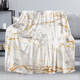 Gold Marble Throw Blanket Warm Comfortable Flannel Fleece Blanket for Couch, Super Soft Fuzzy Throws Fashion Decorative Plush Fleece Blanket for Sofa Bed Office Travel(60 x 80 in, Gold Marble)