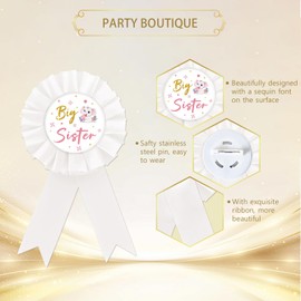 Elephant Big Sister Tinplate Badge Pin, Elephant Sister to Be Button Pin, White Rosette Sister to Be Badge Pin for Girl, Happy Birthday Girl Brooch Buttons for Baby Shower/Birthday Party