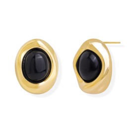 Jean Beau Gold Chunky Black Stone Stud Earrings for Women, Valentine Trendy Natural Gemstone Square Hypoallergenic Earring Jewelry Gift