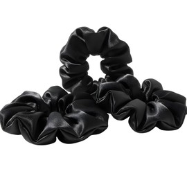 Satin Scrunchies for Women, 3 Pack Soft Satin Hair Scrunchies – No Damage Hair Ties for Frizz Free Sleeping, Smooth Hair Accessories for Girls & All Hair Types – Black