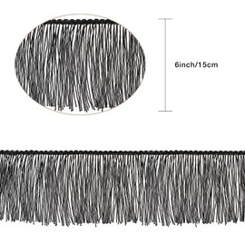AWAYTR 1 Yard Beaded Fringe Trim - 6in Wide Glass Beaded Fringe for Dress Clothing and DIY Crafts (Black)