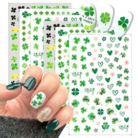 6 Sheets St. Patrick's Day Nail Art Stickers Green Shamrock Nail Stickers 3D Self Adhesive Nail Decals Shamrocks Nail Designs Green Nail Art Supplies for Women Girls St. Patrick's Day Nail Decoration