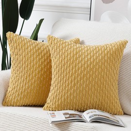 Madizz Pack of 2 Boho Corduroy Cushion Covers 26x26 inch, 65x65 cm, Yellow Soft Decorative Throw Pillow Covers for Bedroom Sofa Pillow Shell