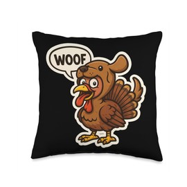 Turkey Dressed As Dog Costume Woof Funny Thanksgiving Owner Throw Pillow