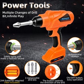 breibowski ‌Realistic Kids Drill Tool Set with 48PCS Tools & Sound Effects, Portable Construction Toy for Toddlers Ages 3+ with Safety Gear, STEM Learning Pretend Play for Family Bonding Activities