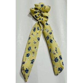 Satin Hair Scarf Scrunchies with Tail For Women Pack of 2 Ponytail Holder Scrunchie with Tails Hair Scarf Scrunchies (Yellow)