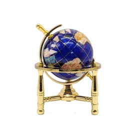 Unique Art 6-Inch Tall Bahama Blue Swirl Pearl Ocean Mini Table Top Gemstone World Globe with Gold Tripod