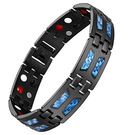 Jeracol Jeracol Magnetic Bracelet Men-Titanium Steel Magnetic Bracelet-Blue Carbon Fiber 4 Element with Adjustable Tool & Gift Box