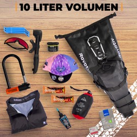 Rovativ® - Bikepacking Saddle Bag [10 Litres] 100% Waterproof - Super Firm Hold - Bicycle Saddle Bag Made of TPU Fabric - for Gravel Bike and MTB Bike Packing
