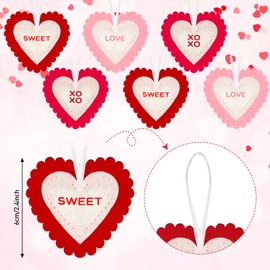 Tatuo 24 Pieces Christmas Felt Heart Ornaments Heart Tree Ornaments Hanging Mini Heart Shape Decor Felt Heart Ornaments for Valentines Wedding Anniversary Party Supplies(Stylish Style)