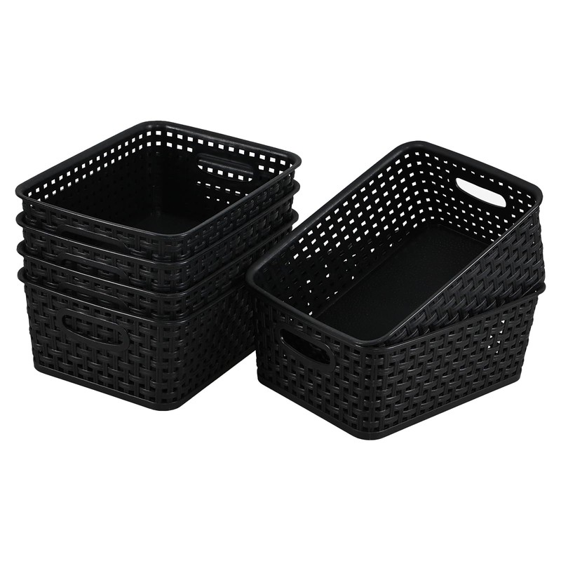 Pekky 6 Pack Plastic Weave Storage Basket, Black Small Organizer