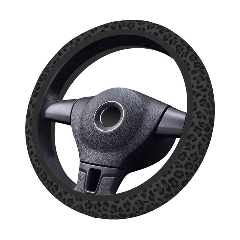 Black Leopard Print Cheetah Elastic Steering Wheel Cover for Women,Universal