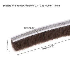 uxcell Brush Weather Stripping,Adhesive Felt Door Seal Strip Pile Weatherstrip Door Sweep Brush for Door Window 394Inch L X 0.6 Inch W(10000mm X 15mm) Brown