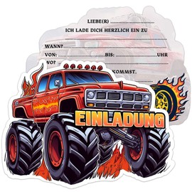 BOYATONG 12 x Invitation Cards Children's Birthday Boy, Monster Truck Invitation Cards Birthday Boy, Truck Birthday Invitations Boys, Invitation Children's Birthday Boy for Themed Party