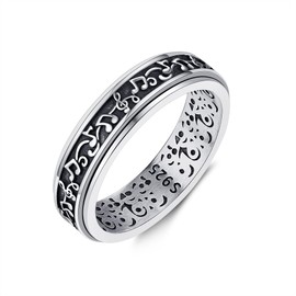 Fidget Ring 925 Sterling Silver Music Note Ring for Women Anxiety Spinner Ring Fidget Jewellery Gifts for Women Men (O)
