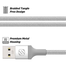 Scosche I3B4SR STRIKELINE Premium MFi Certified Lightning Charge & Sync Braided Cable for All Lightning Devices 4-ft. Silver