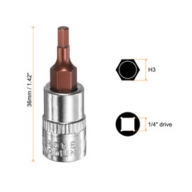 HARFINGTON 3pcs H3 Hex Bit Socket 1/4" Square Drive Metric S2 & CR-V Steel Socket Ratchet Wrench Bits, Silver Red