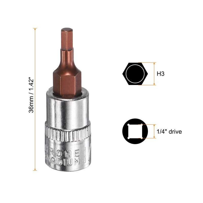 HARFINGTON 3pcs H3 Hex Bit Socket 1/4" Square Drive Metric