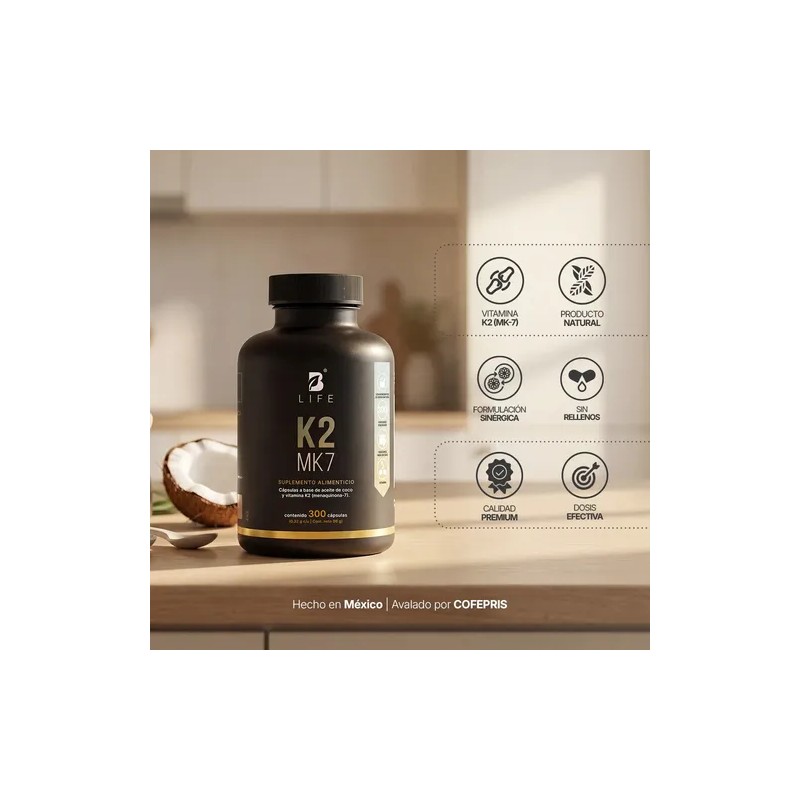 Vitamina K2 Mk-7 Con Aceite De Coco 300 Cápsulas B