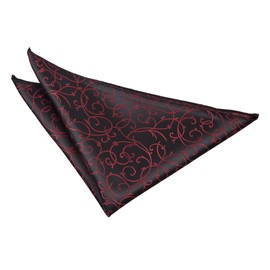DQT Woven Swirl Floral Wedding Pocket Square Handkerchief - Black & Burgundy