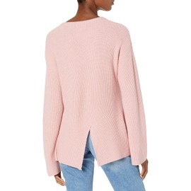 The Drop Alice Crewneck Back-Slit Ribbed Pullover Sweater, Zephyr Pink, S