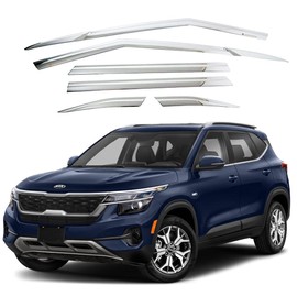 AUTOCLOVER Tape-On Rain Guards Window Visors 6 Pcs Set for Kia Seltos 2021 2022 2023 2024 2025 / Window Deflectors, Out-Channel Vent Shades (Chrome)