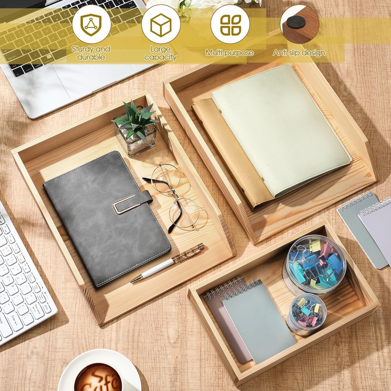 Beeveer 3 Pcs Wooden Letter Trays, Wood Letter-Size Desk Organizer,