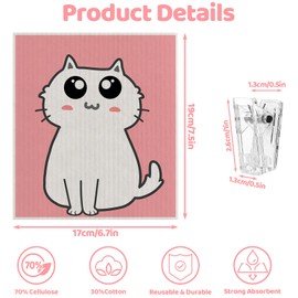 6 Pack Swedish Dishcloths for Kitchen, Reusable Paper Towels Swedish Dish Towels with Clips, Absorbent Dish Cloth No Odor for Cleaning Home Kitchen（Cat Patterns）