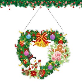 Diamond Painting Door Christmas Wreath, Crystal Diamond Art Christmas Wreath Garland 5D Diamond Christmas Drill Crystal Painting Wreath for Christmas Home Window Wall Decorations (Style-A)