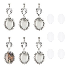 SUPERFINDINGS 6 Set Wedding Bouquet Photo Charm Angel Wings Heart Wedding Bouquet Pendants Bridal Bouquet Photo Charms with Glass Cabochons, Length: 7.1cm