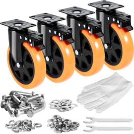 VEVOR Caster Wheels, 6-inch Swivel Plate Casters, Set of 4, with Security A/B Locking No Noise PVC Wheels, Heavy Duty 2800 lbs Load Capacity, Non-Marking Wheels for Cart Furniture Workbench