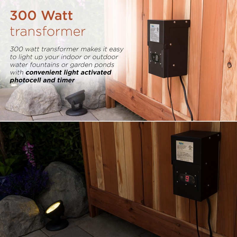 Alpine Corporation Outdoor 300 Watt Transformer with Photo Cell and