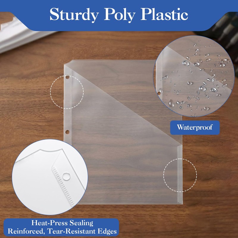 50 Pack Clear Slash File Jackets with 3 Holes, Letter